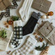 Kashwere Holiday Collection Creme with Olive Gingham Christmas Stockings
