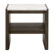 Essentials For Living Linnea End Table ~ White Carrera Marble, Burnished Brown Acacia