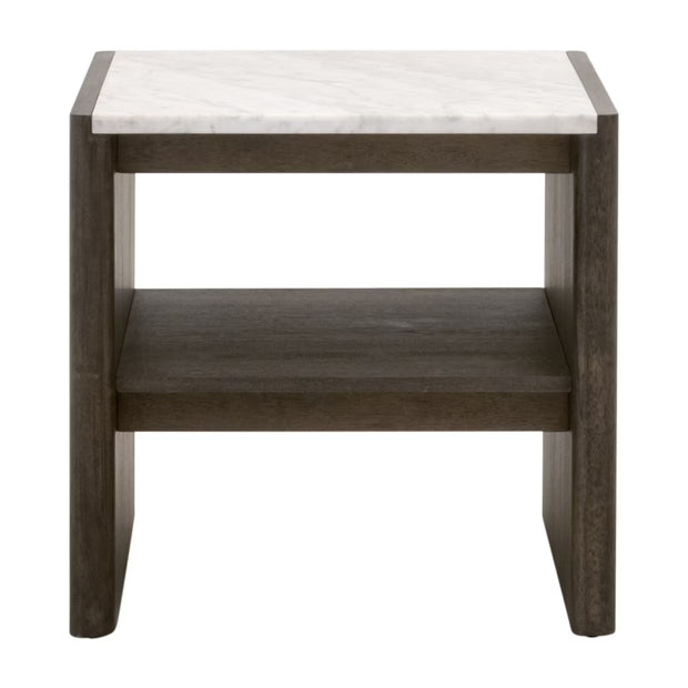 Essentials For Living Linnea End Table ~ White Carrera Marble, Burnished Brown Acacia