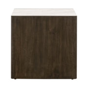 Essentials For Living Linnea End Table ~ White Carrera Marble, Burnished Brown Acacia