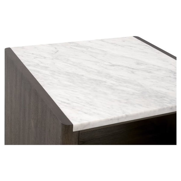 Essentials For Living Linnea End Table ~ White Carrera Marble, Burnished Brown Acacia
