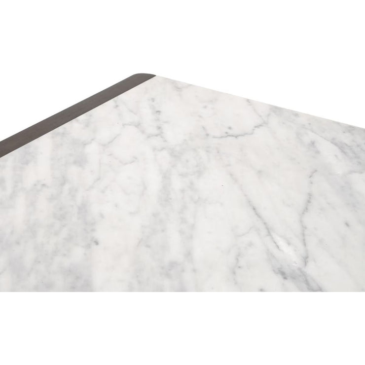 Essentials For Living Linnea End Table ~ White Carrera Marble, Burnished Brown Acacia