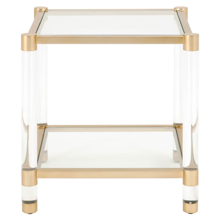 Essentials For Living Nouveau End Table ~ Brushed Brass, Lucite, Clear Glass