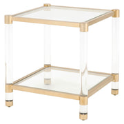 Essentials For Living Nouveau End Table ~ Brushed Brass, Lucite, Clear Glass