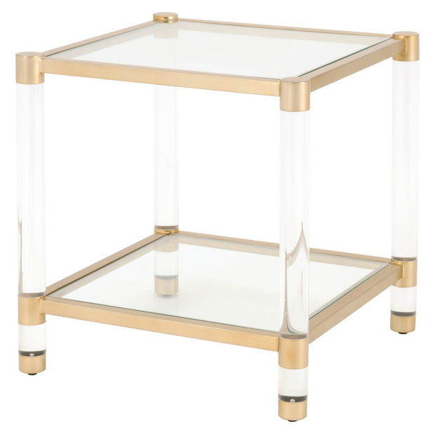 Essentials For Living Nouveau End Table ~ Brushed Brass, Lucite, Clear Glass