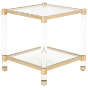 Essentials For Living Nouveau End Table ~ Brushed Brass, Lucite, Clear Glass