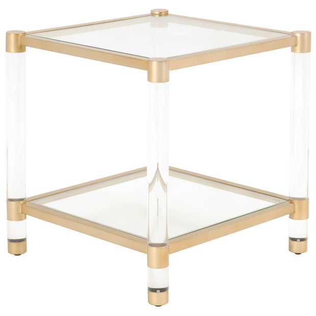 Essentials For Living Nouveau End Table ~ Brushed Brass, Lucite, Clear Glass