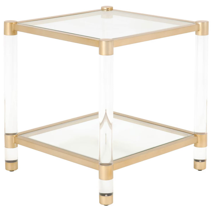 Essentials For Living Nouveau End Table ~ Brushed Brass, Lucite, Clear Glass