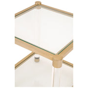 Essentials For Living Nouveau End Table ~ Brushed Brass, Lucite, Clear Glass