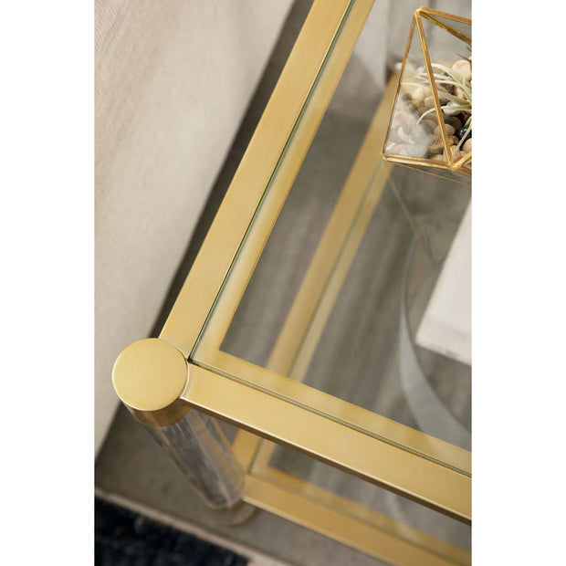 Essentials For Living Nouveau End Table ~ Brushed Brass, Lucite, Clear Glass