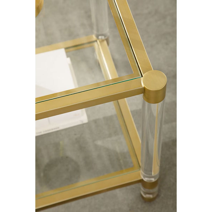 Essentials For Living Nouveau End Table ~ Brushed Brass, Lucite, Clear Glass