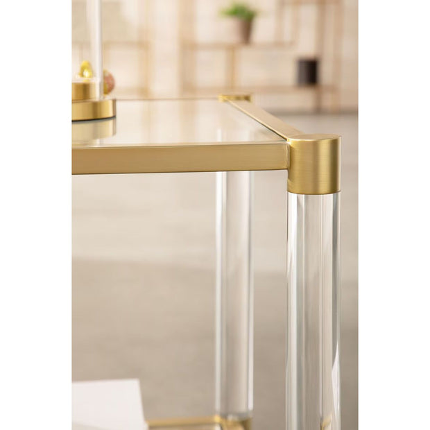 Essentials For Living Nouveau End Table ~ Brushed Brass, Lucite, Clear Glass