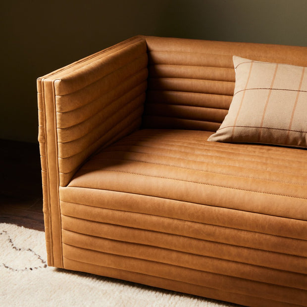 Four Hands Padma Channeled Sofa 97” ~ Eucapel Cognac Top Grain Leather
