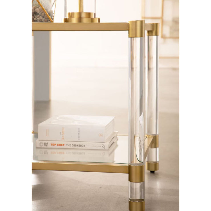 Essentials For Living Nouveau End Table ~ Brushed Brass, Lucite, Clear Glass