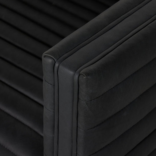 Four Hands Padma Channeled Sofa 97” ~ Eucapel Black Top Grain Leather