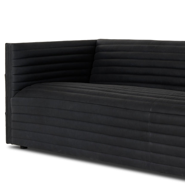 Four Hands Padma Channeled Sofa 97” ~ Eucapel Black Top Grain Leather