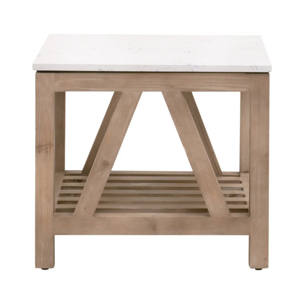 Essentials For Living Spruce End Table ~ Smoke Gray Pine, White Quartz