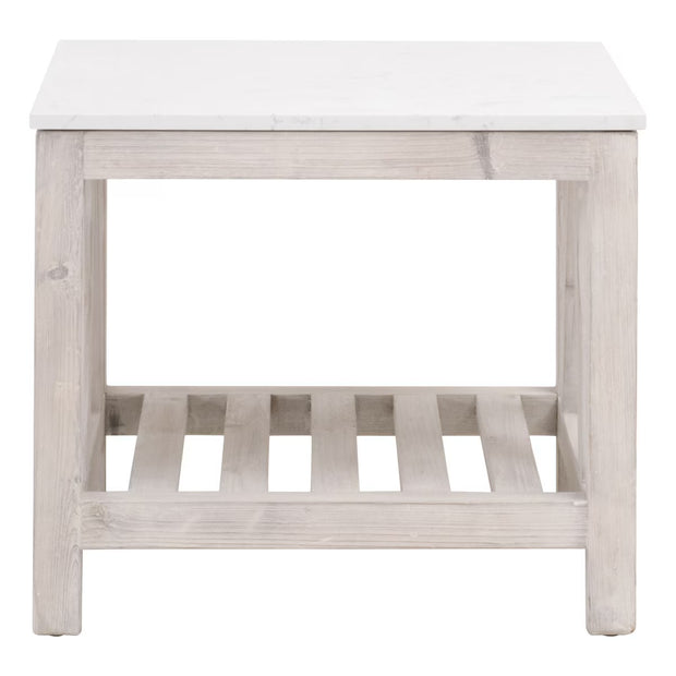 Essentials For Living Spruce End Table ~ White Wash Pine, White Quartz