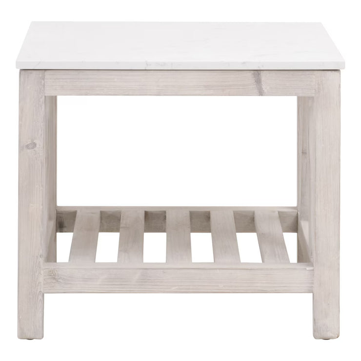 Essentials For Living Spruce End Table ~ White Wash Pine, White Quartz