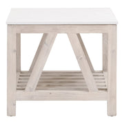 Essentials For Living Spruce End Table ~ White Wash Pine, White Quartz