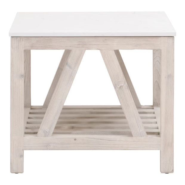Essentials For Living Spruce End Table ~ White Wash Pine, White Quartz