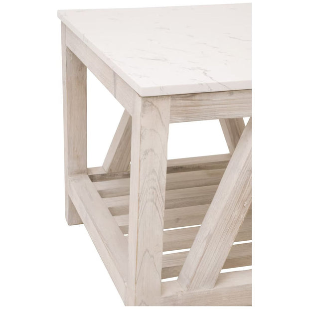 Essentials For Living Spruce End Table ~ White Wash Pine, White Quartz