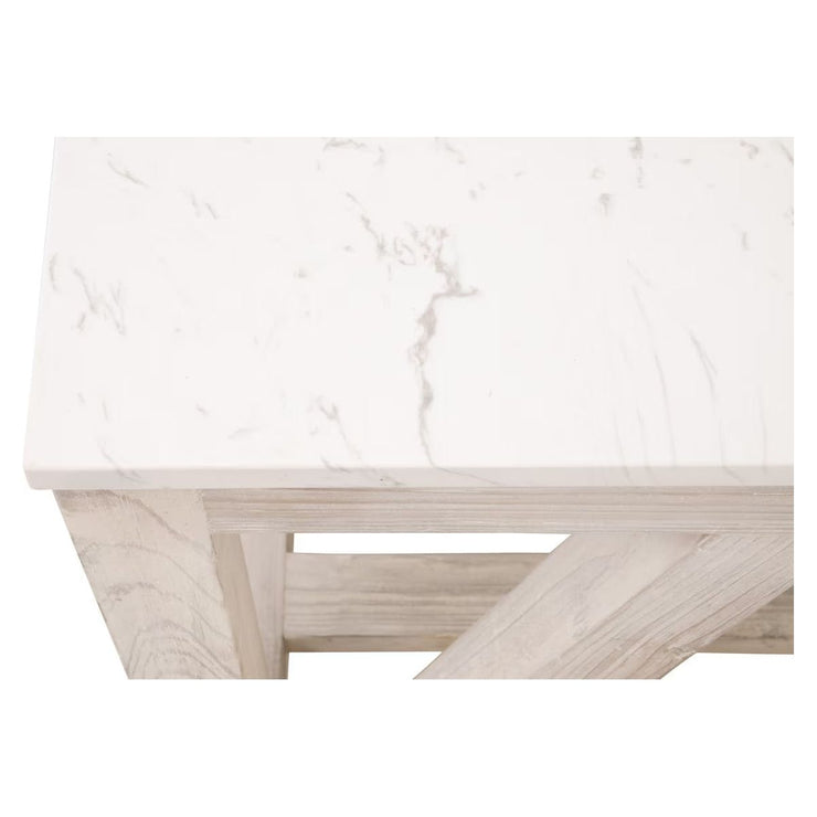 Essentials For Living Spruce End Table ~ White Wash Pine, White Quartz