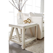 Essentials For Living Spruce End Table ~ White Wash Pine, White Quartz