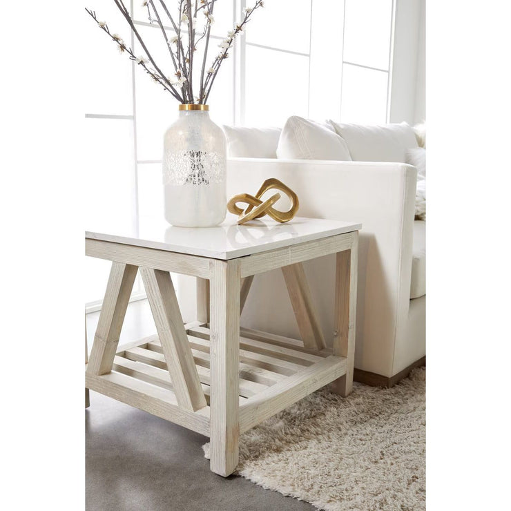 Essentials For Living Spruce End Table ~ White Wash Pine, White Quartz