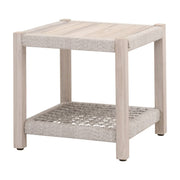 Essentials For Living Wrap Outdoor End Table ~ Taupe & White Flat Rope, Gray Teak