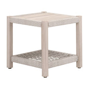 Essentials For Living Wrap Outdoor End Table ~ Taupe & White Flat Rope, Gray Teak
