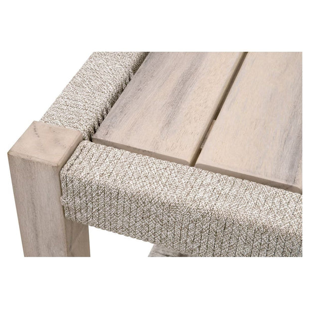 Essentials For Living Wrap Outdoor End Table ~ Taupe & White Flat Rope, Gray Teak