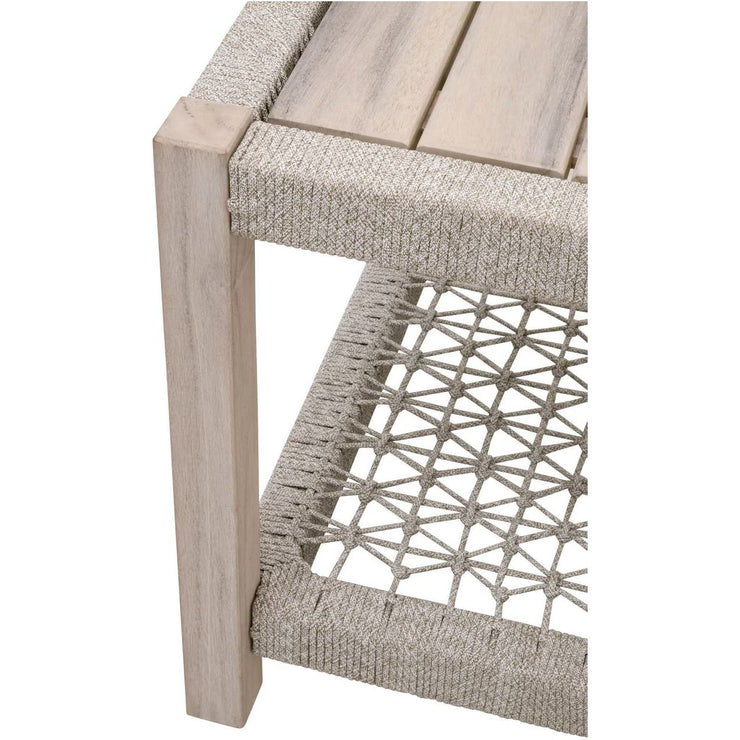 Essentials For Living Wrap Outdoor End Table ~ Taupe & White Flat Rope, Gray Teak