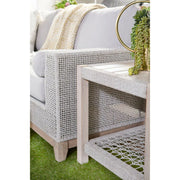 Essentials For Living Wrap Outdoor End Table ~ Taupe & White Flat Rope, Gray Teak