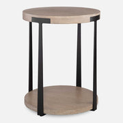 Uttermost Palisade Natural Finished Oak With Antiqued Gold Metal Modern Side Table