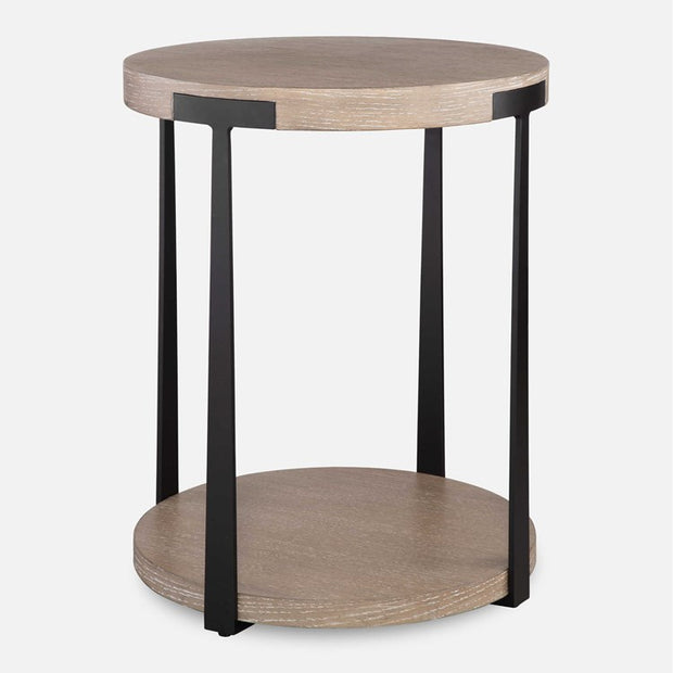 Uttermost Palisade Natural Finished Oak With Antiqued Gold Metal Modern Side Table