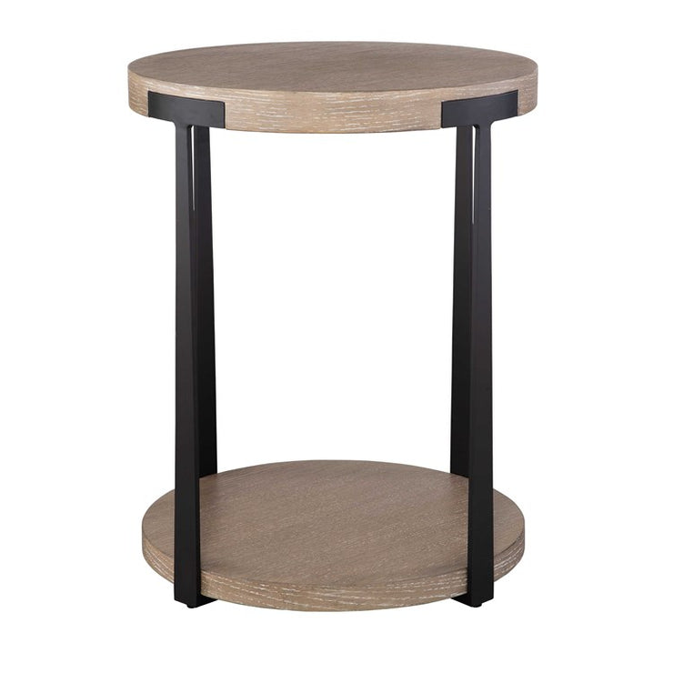 Uttermost Palisade Natural Finished Oak With Antiqued Gold Metal Modern Side Table