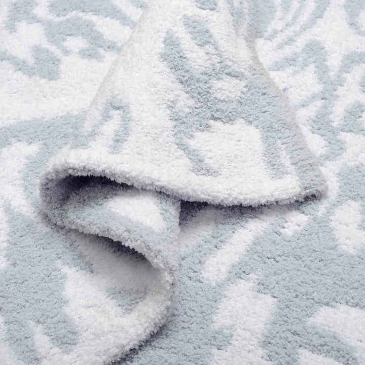 Kashwere Ultra Soft Ice Blue With White Damask Half Blanket