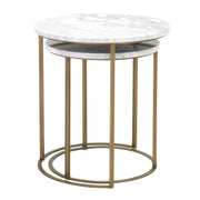 Essentials For Living Carrera Round Nesting Accent Table~ White Carrera Marble, Brushed Gold