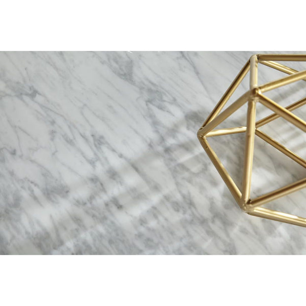 Essentials For Living Carrera Round Nesting Accent Table~ White Carrera Marble, Brushed Gold