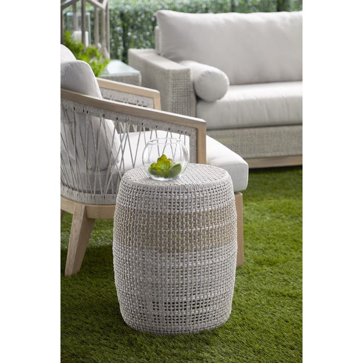 Essentials For Living Loom Accent Table~ Taupe & White Flat Rope, Taupe Stripe