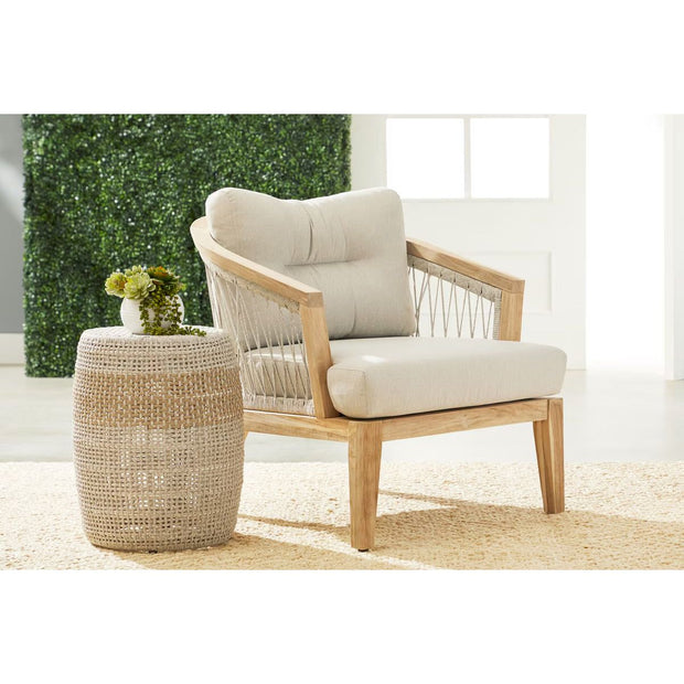 Essentials For Living Loom Accent Table~ Taupe & White Flat Rope, Taupe Stripe