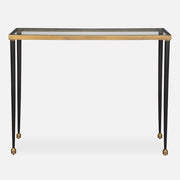 Uttermost Stiletto Glass Top With Antiqued Gold and Black Base Console Table