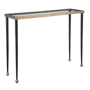 Uttermost Stiletto Glass Top With Antiqued Gold and Black Base Console Table