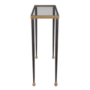 Uttermost Stiletto Glass Top With Antiqued Gold and Black Base Console Table