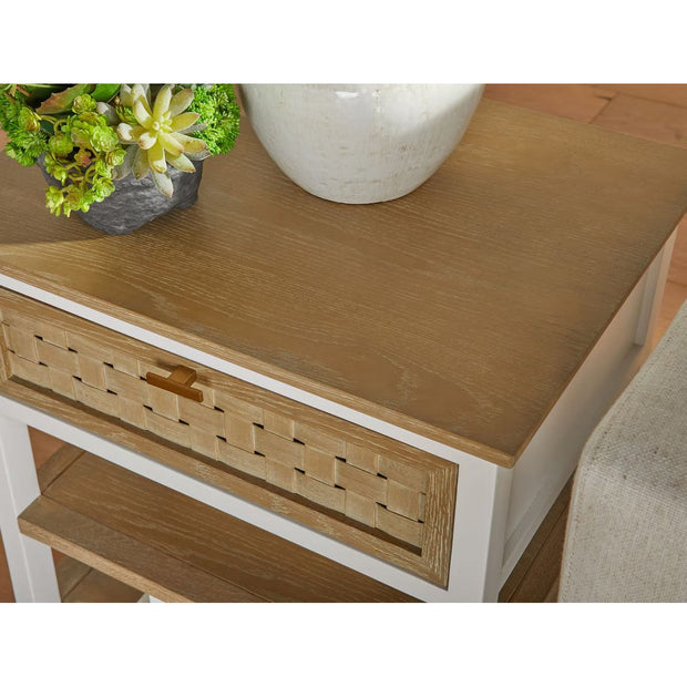 Essentials For Living Weave 1-Drawer Side Table~ Smoke Gray Oak, White Painted Oak
