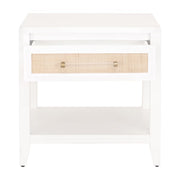 Essentials For Living Holland  1-Drawer Side Table~ Matte White, Natural Rattan