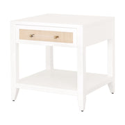 Essentials For Living Holland  1-Drawer Side Table~ Matte White, Natural Rattan
