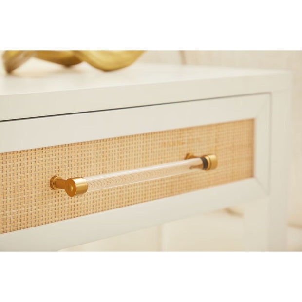 Essentials For Living Holland  1-Drawer Side Table~ Matte White, Natural Rattan