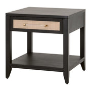 Essentials For Living Holland  1-Drawer Side Table~ Brushed Black Acacia, Natural Rattan